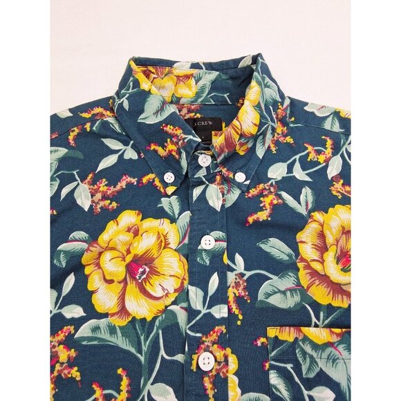 J. Crew Size Small Mens Blue Floral Short Sleeve Button Down Cotton Shirt - Picture 6 of 10